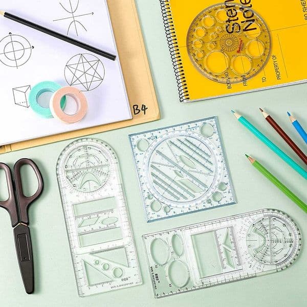8Pcs Multifunctional Geometric Ruler Measuring Drawing Ruler Plastic Mathematics Tools For Student School Office Supply