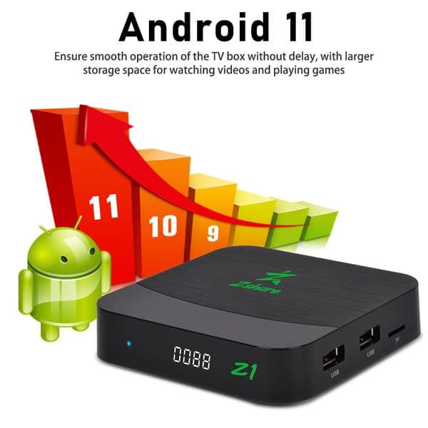 Zshare Z1 Android 11 set-top box, 2GB+16GB HW UHD 4K H.265/VP9 60fps 10-bit Built-in Wifi 2.4G, Brazil android tv box