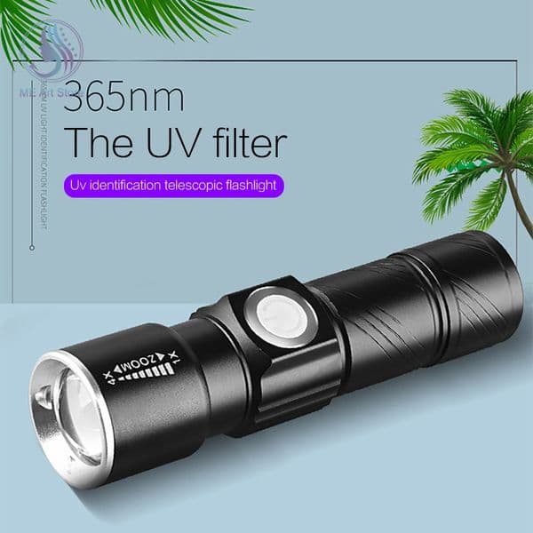 Purple Light Flashlight 365 395nm UV Flashlight Handheld LED Ultraviolet Torch Zoom Retractable Lamp Jade Detector Flashlight