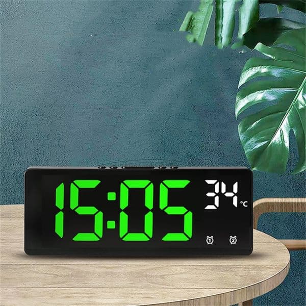 Voice Control Alarm Clock Digital Temperature Date 2 Alarm USB Powered Always On Snooze Table Clock Night Mode 12/24H LED Clock