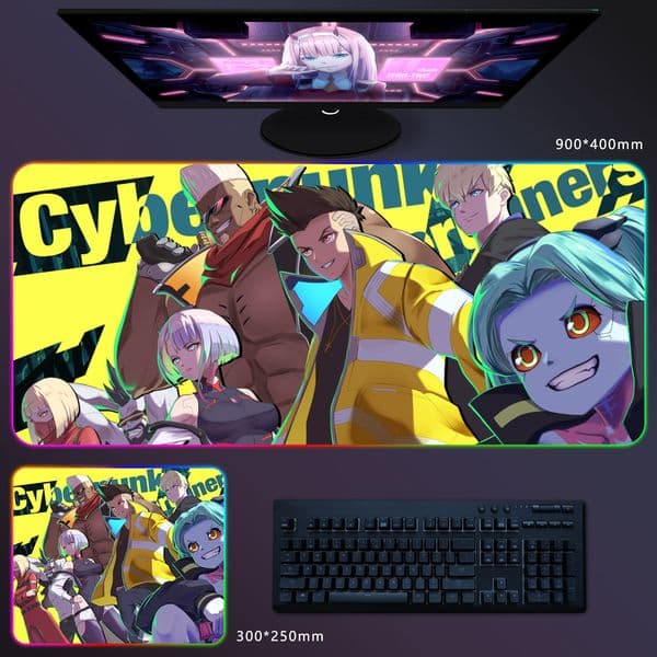 RGB Mouse Pad Cyberpunk Edgerunners Lucy Anime Gaming Mousepad Large LED Rubber Table Mat Laptop Pad Desktop Game Mats Carpet