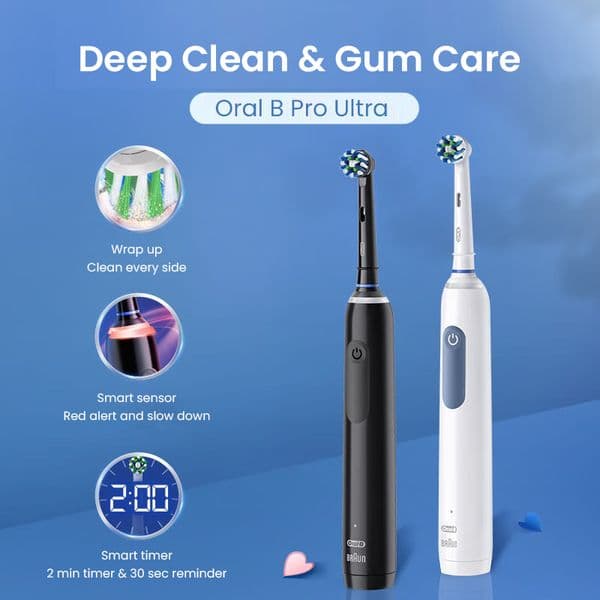 Oral B 3D Electric Toothbrush PRO 4 Ultra Adult Tooth Brush Pressure Indicator 4 Cleaning Modes 4 Gift Replaceable Brush Refill