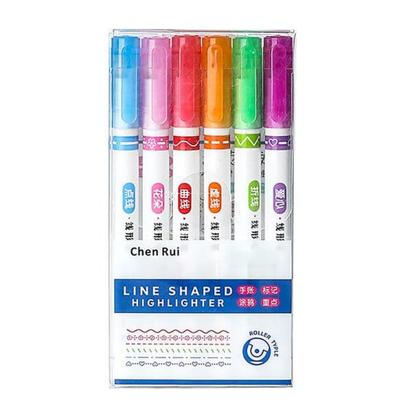 6pcs/set Hand Account Roller Highlighters Colored Writing Markers Pen with 6 Different Curve Shapes for Painting Graffiti