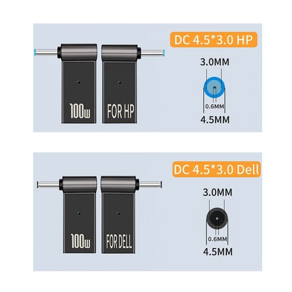 1Pcs 100W 5A USB 3.1 USB Type C Female to DC 4.5*3.0mm Male Jack Plug Converter Adapter For HP Dell Laptop Power Charger