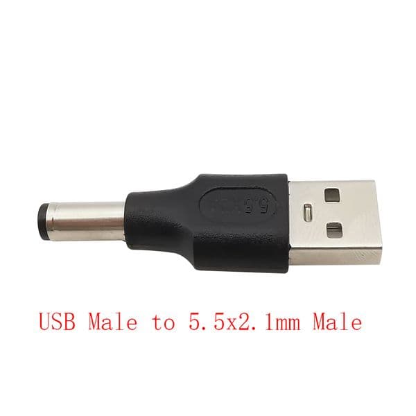 USB 2.0 Type-A to 5.5mm x 2.1mm DC Power Socket Adapter Male Plug to Female Jack 5V Connector for Laptop Black 08c1b