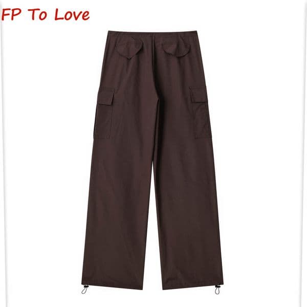 Retro Drawstring Straight Work Pants Women 2023 Autumn Spice Girls High Waist Loose Multi-Pocket Casual Pleated Wide Leg Pants