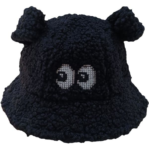 Korea Sweet Cute Big Eyes Little Devil Ears Bucket Hat Men and Women Autumn and Winter All-match Lamb Wool Warm Basin Cap Gorras