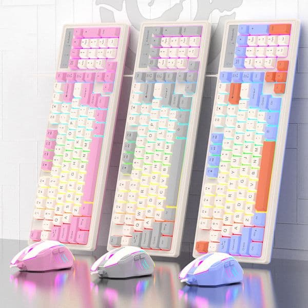 98 Keys USB Wired Gaming Keyboard With Numeric RGB Backlit Mechanical Feel Gamer Keyboard And Mouse Combo For PC Computer Laptop