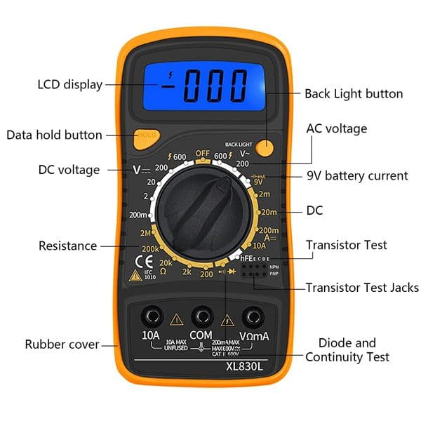 Digital Multimeter Voltmeter Tester Multi Meter Backlight LCD Measurement Tool Electronic Test Meter with Test Probe