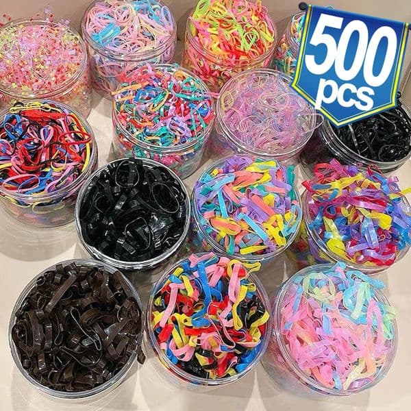 500pcs/box Elastic Rubber Hair Bands for Girls Ties Colorful 2cm Big Disposable Scrunchie Ponytail Holder Band Hair Accessories