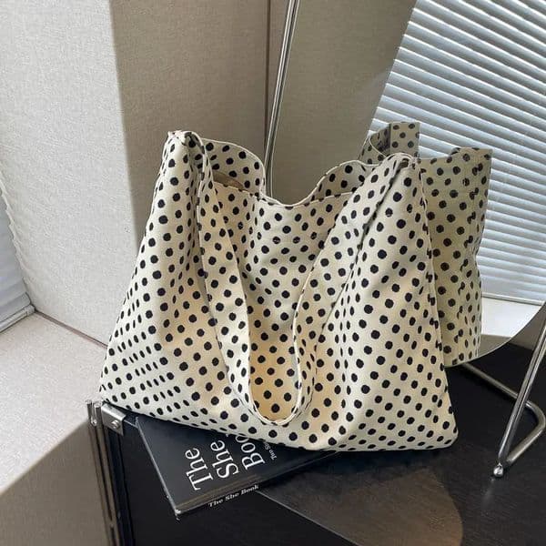Korean Fashion Dot Canvas Bag Large Capacity Single Shoulder Messenger Bag 241111