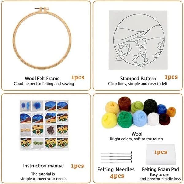 GATYZTORY Frame Wool Felting Painting Kit Flower Painting With Embroidery Needle Felt Material Package For Gift Home Decor