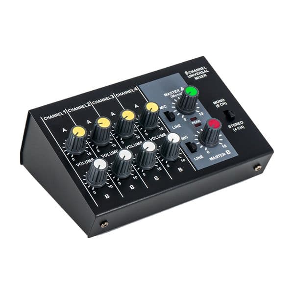 AM-228 Studio Mixing Console Ultra Compact Audio Sound Mixer 8 Channels Low Noise Metal 6.35mm Interface DJ Equipment
