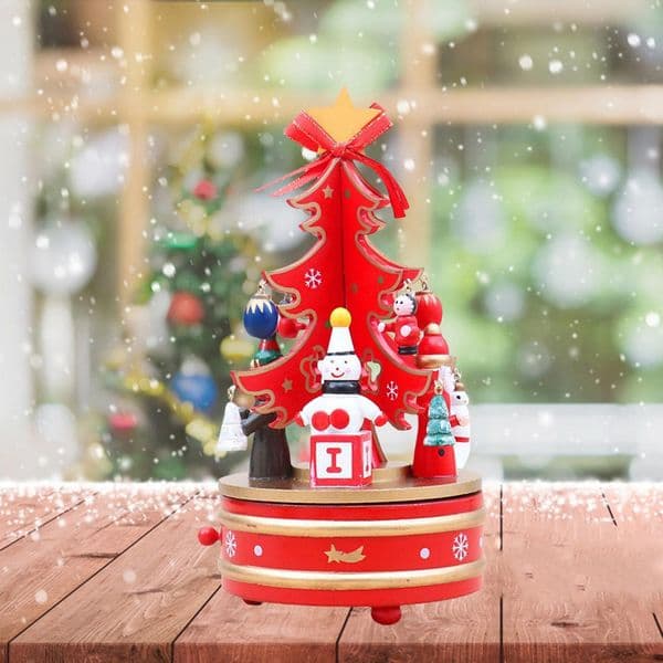 Portable Wooden Music Box Rotatable Carousel for Festival Indoor Decor