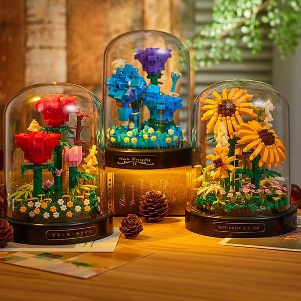 Bouquet Building Blocks with Display Box Mini Eternal Life Flower 3D Diy Assembling Puzzle Bricks Ornament Decor Romantic Gift