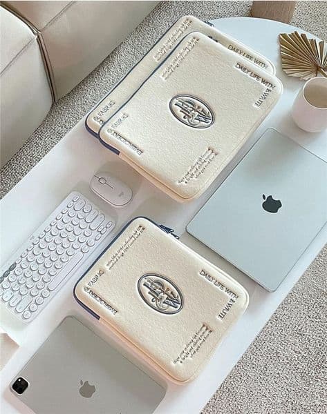 Ins Cute White Laptop Sleeve Case 11 13 14 15 Inch For Macbook A2442 A2337 Ipad 12.9 Air 1 2 3 4 ASUS Carring Computer Bag Women