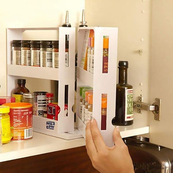 Kitchen Storage Rack Portable Spice Bottle Bracket Box Multifunctional Pullable Rotatable Condiment Bottle Organizer