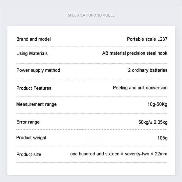 Electronic 50Kg 10g Hanging Scale LCD Digital Scale BackLight Fishing Weights Pocket Scale Luggage Scales kitchen Fruit Food