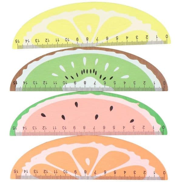 20 Pcs Fruit Wooden Rulers Straight Ruler Creative Wood Drafting Tools Modeling Measuring Ruler Office Supplies