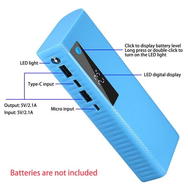 New 5 Slots 21700 Battery DIY Power Bank Shell 21700 Battery Power Case 5V/2.1A Dual Port Output Power Bank Case