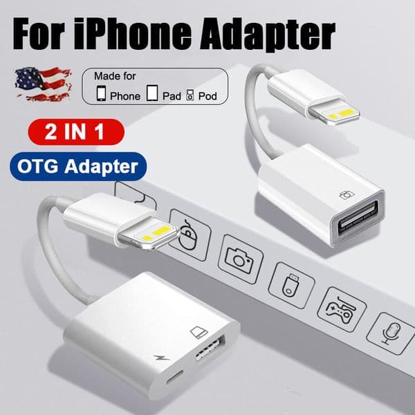 OTG Adapter For iPad iPhone 13 12 11 14 Pro Max XS XR 8 Plus 2 in 1 USB3.0 Converter Cable for Mouse Keyboard Camera Card Reader