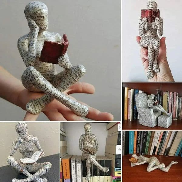 Resin Lady Woman Reading Book Figurines for Interior Abstract Art Crafts Figure Statues Home Study Living Room Bedroom Decor
