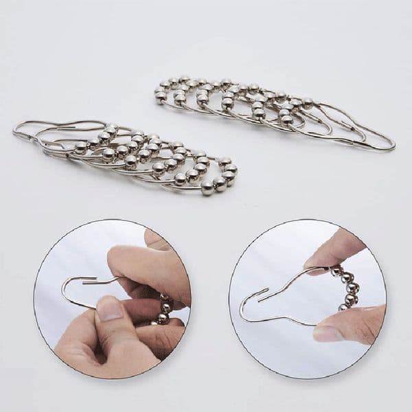 12Pcs/Pack Silver 5 Roller Satin Nickel Ball Shower Bath Curtain Rings Hook Loop Clasp Bath Room Tool Curtain Accessories