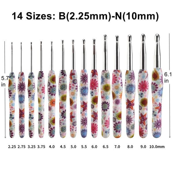 D&D 1pcs 2.25mm-10mm 14 Sizes Crochet Hooks Ergonomic Soft Grip for Beginners&Crochet Lovers Aluminum Crochet Hook