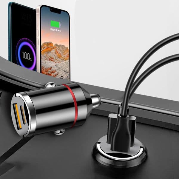 New Pull Ring Invisible Car Charger PD30W QC3.0 USB Phone Charger Car Interior Fast Charging 100W Mini Super Fast Charger