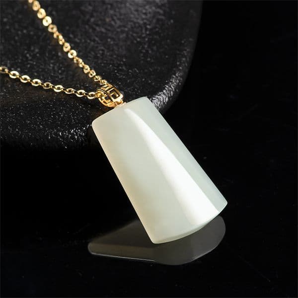 18K Gold Natural HeTian Jade Carved Simple Flat Safety Square Pendant Trendy Amulet Necklace Certificate Luxury Jade Jewelry