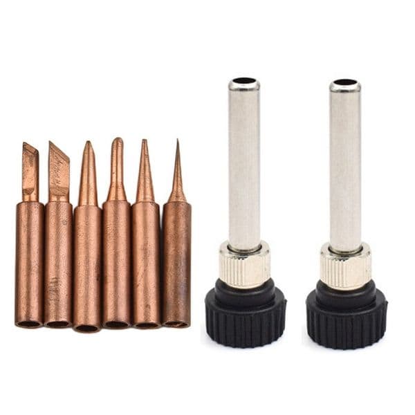 8PCS Nonmagnetic Pure Copper 900M-T Soldering Iron Tip For 936 Soldering Station Soldering Tips With 936 907 Sleeve Casing