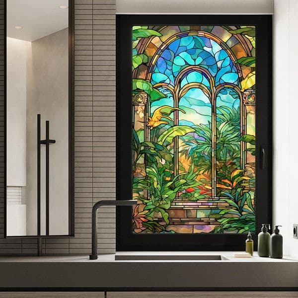 Removable Privacy Window Film Plant Pattern Decorative Window Sticker Static Cling Non-Adhesive Glass Windows Decorations