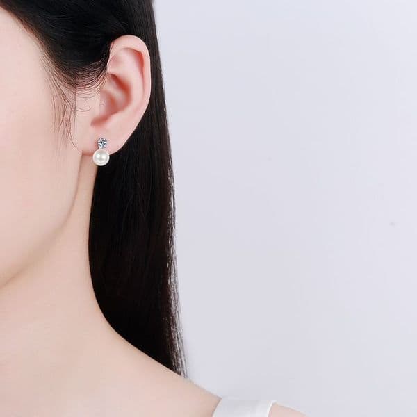 Pearl Stud Earring 0.2/0.6ct Moissanite Diamond Earrings For Women 925 Sterling Silver Natural Pearl Wedding Party Fine Jewelry