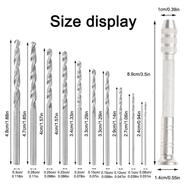 11pcs Hand Chuck Drill Bits Kit 0.3-3.2mm Chuck 0.8-3.0mm Bits Head For Models Hobby DIY Woodworking Carving Manual Tools Set