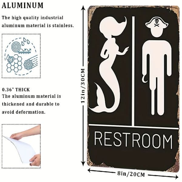 1PCs "RESTROOM" Retro Metal Sign for Toilet, Bar, Office, Farm, Cafe Decoration, Christmas Gift 11.81*7.87 inches