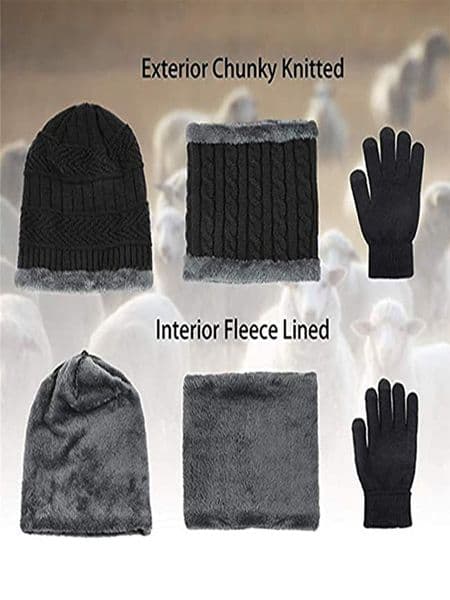 Winter Warm Beanie Hat Scarf Gloves Set Unisex Winter Warm Knitted Beanie Hat Neck Glove For Men Women