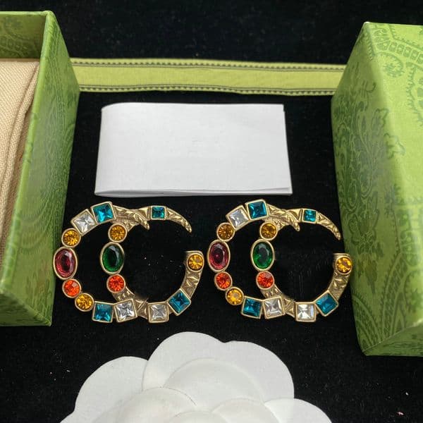 Brand Vintage Earrings Designer Jewelry G Letter Stud Earrings Coloured Diamond Earings for Womens Designer Earrings
