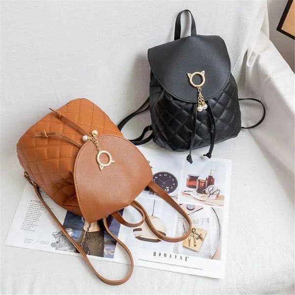 New Women's Mini Backpack Luxury PU Leather Kawaii Casual Drawstring Backpack Cute Graceful Bagpack Small School Bags for Girls