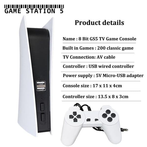 NEW GS5 Game Console 8 Bit USB Wired Handheld Game Player 200 Classic Games Retro AV Output TV Gaming Console For Child