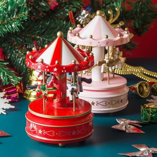 Kids Christmas Gifts Mini Carousel Music Box Collectable Figurine 6.3inch Music Snow Globe Home Decoration Girls Birthday Gifts