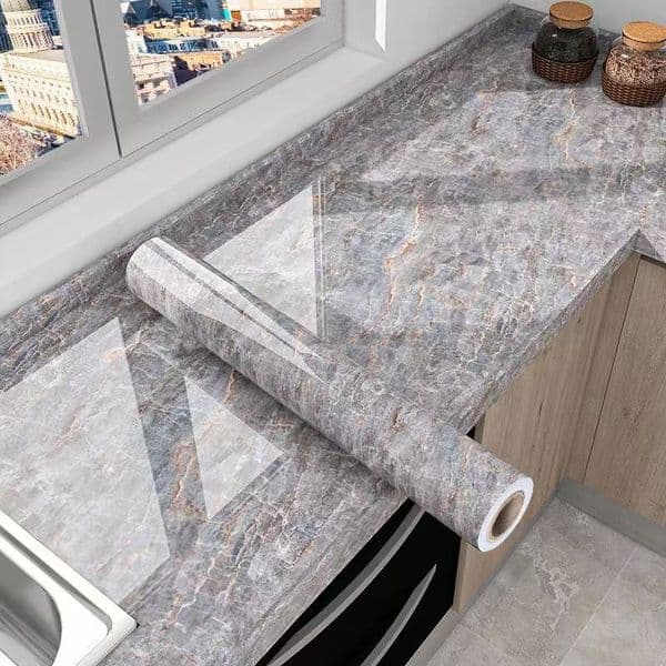 60cm*1m Kitchen Wall Sticker Waterproof Heat Resistant Marble Self Adhesive Marble Pattern Wallpaper Decoration