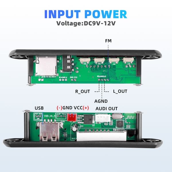 DIY FM Radio Module DC 6V-24V Bluetooth 5.0 MP3 WMA WAV Decoder Board Car Audio USB TF AUX Mp3 Music Player Speaker 12V-24V