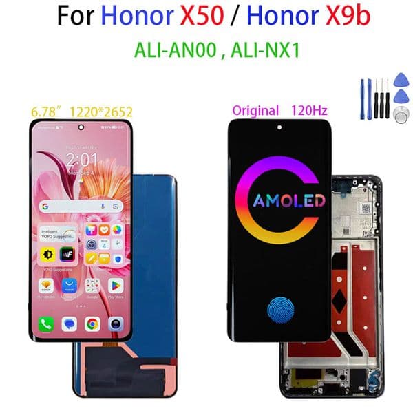 Original AMOLED For Huawei Honor X50 X9b LCD Display Screen Touch Digitizer For Honor X50 ALI-AN00 ALI-NX1 X9B Display Replaceme