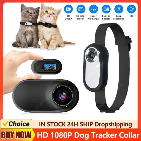 HD 1080P Tracker No WiFi Needed Dog Cat Pet Collar Nanny Camera Video Records with 32G Card for Indoor/Outdoor
