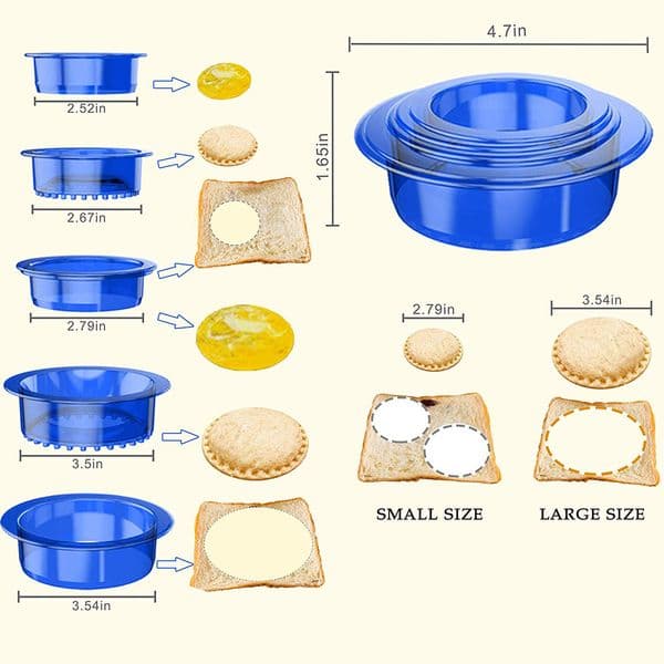 5Pcs Sandwich Cutters Sealers Set Round Shape Sandwich Cookie Bread Pancake Maker for Kids Breakfast Bento Kitchen Accessories