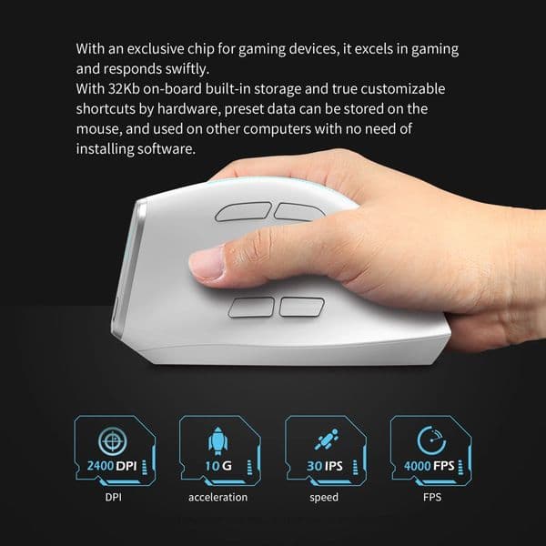 ZELOTES F36 Vertical Mouse 2.4G Bluetooth Ergonomic 4000DPI 8 Mute Buttons Programming Gaming Mouse for Laptops Computer PC Mice
