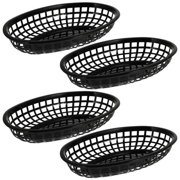 4pcs Black Storage Baskets Fruit Trays Snack Containers Plastic Trays Dessert Plates Home Baskets Kitchen ganizers Practical