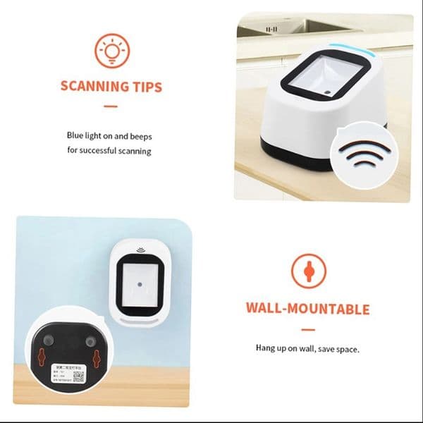 Wired Barcode Scanner 1D And 2D Code Reader Hands-Free Scanning QR Code For Supermarkets/Shops