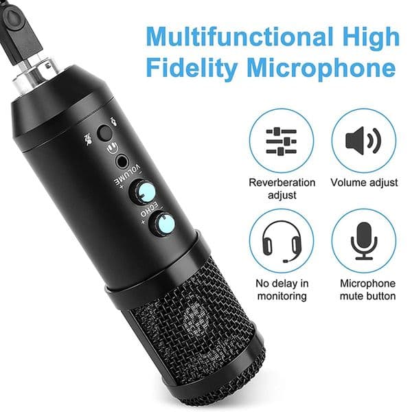 Condenser Microphone Stand Set USB Microphone For Computer Use For Games, Podcasts, Chats, Youtube Videos Plug And Play