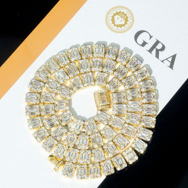 Factory OEM 10mm VVS Moissanite Baguette Diamond Cluster Tennis Chain Necklace Bracelet Iced Out Clustered Women Men Jewelry